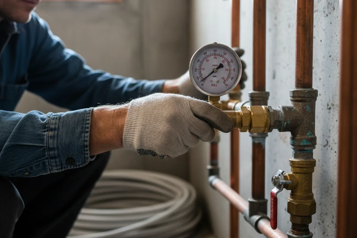 Pressure testing a repaired line during Water Line Repair in Swain